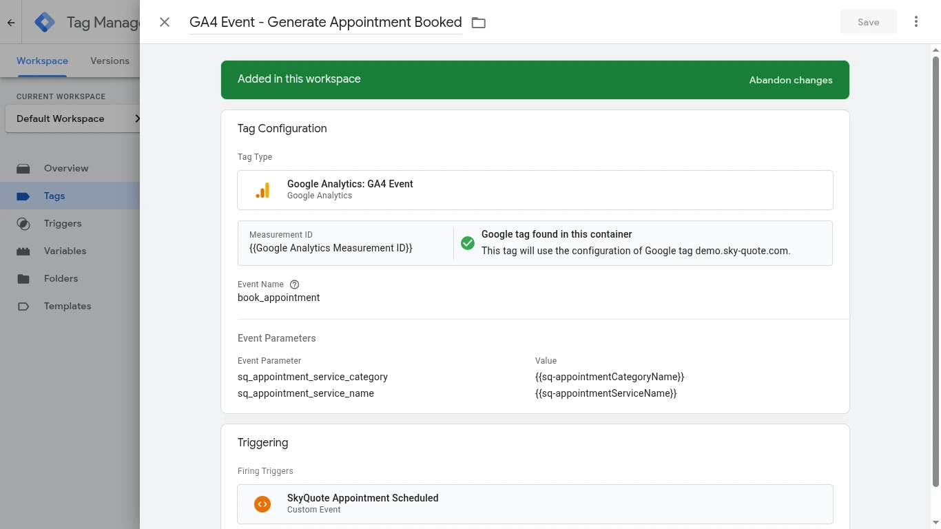 Generate Appointment Booking Tag
